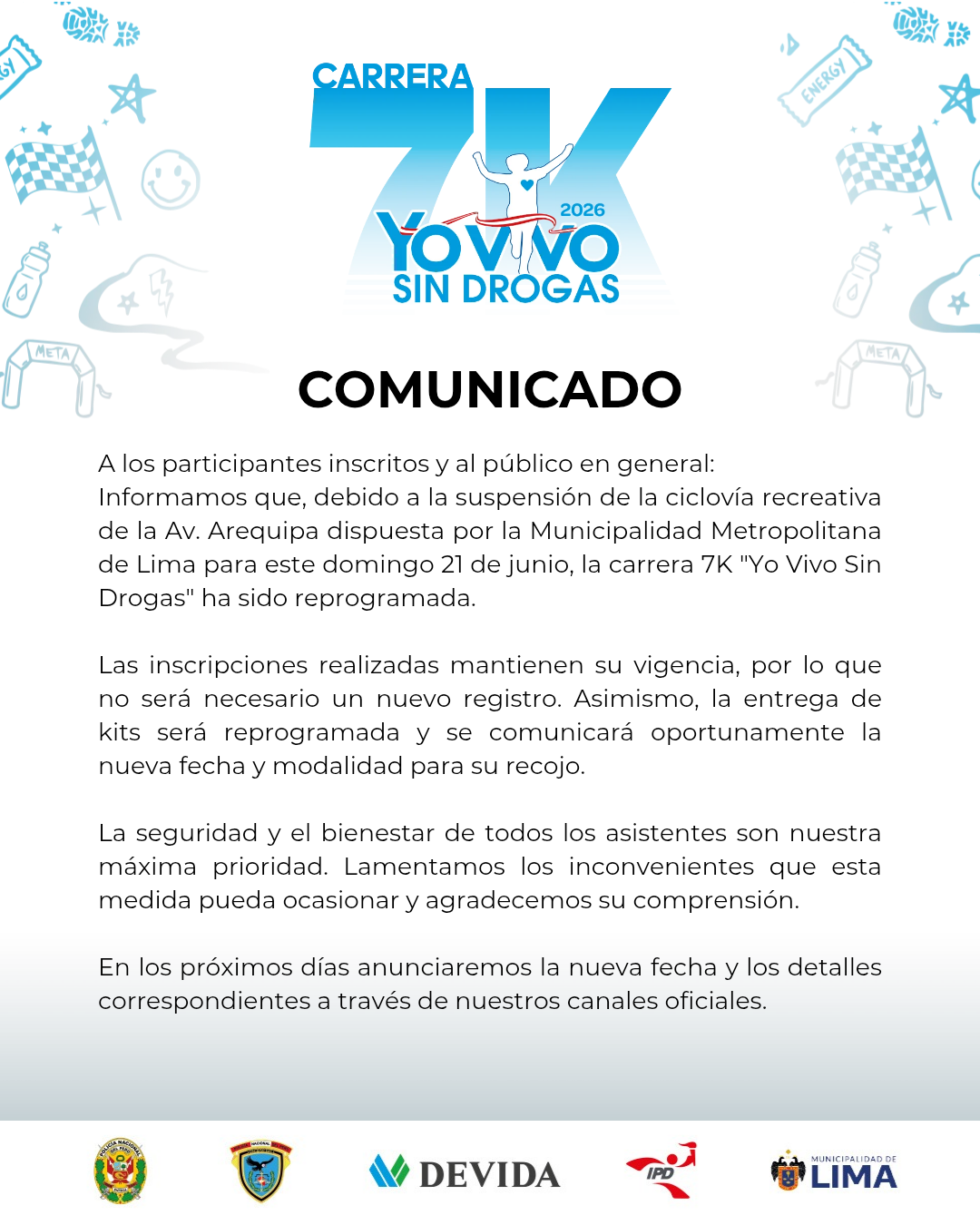 Comunicado — Festival Atlético "Yo Vivo Sin Drogas – Tú Decides 7K" 2026